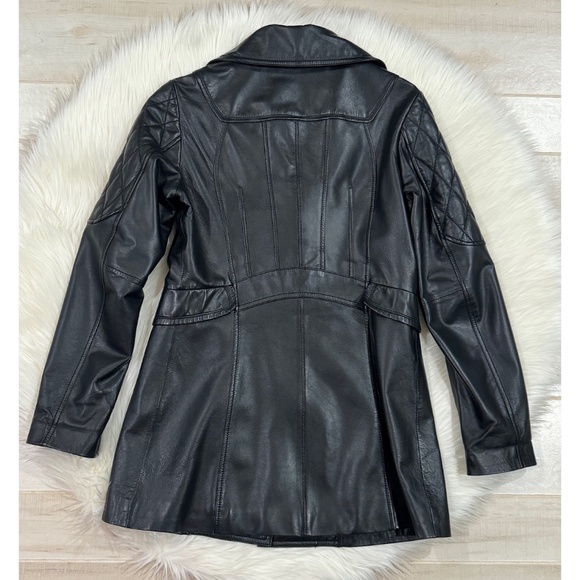 Laundry By Shelli Segal Black Zip Front Leather Trench Coat Jacket Size M - Picture 8 of 11